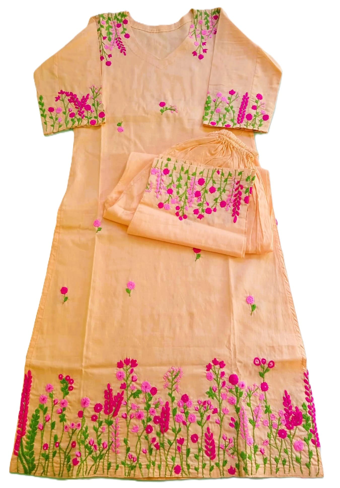 Ivory Petals Hand-Embroidered Cotton Kurti